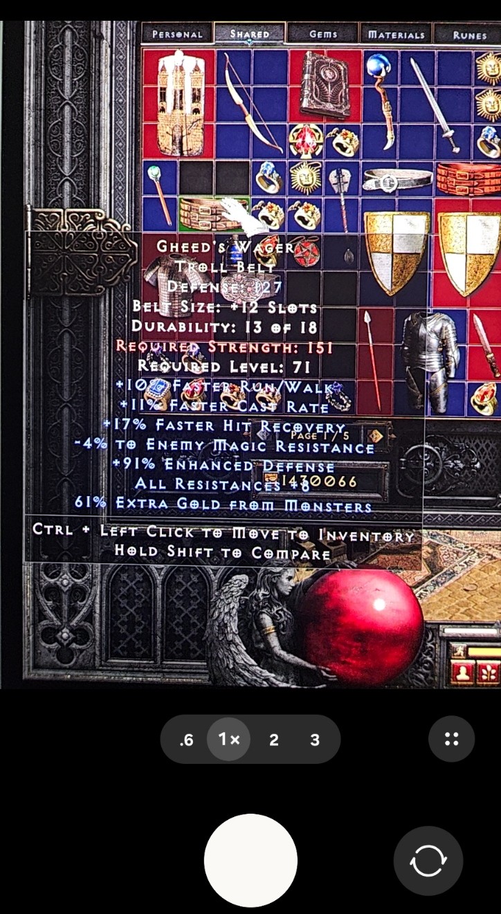 Phone camera view showing an item tooltip with space around it