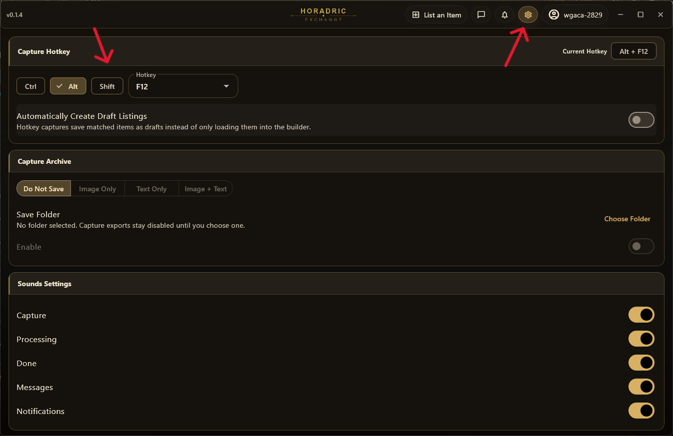 Windows app capture hotkey settings example